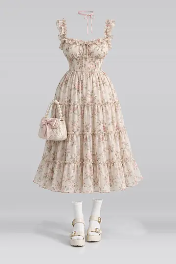 春装 · SPR-0005 · 米色、碎花、中长款